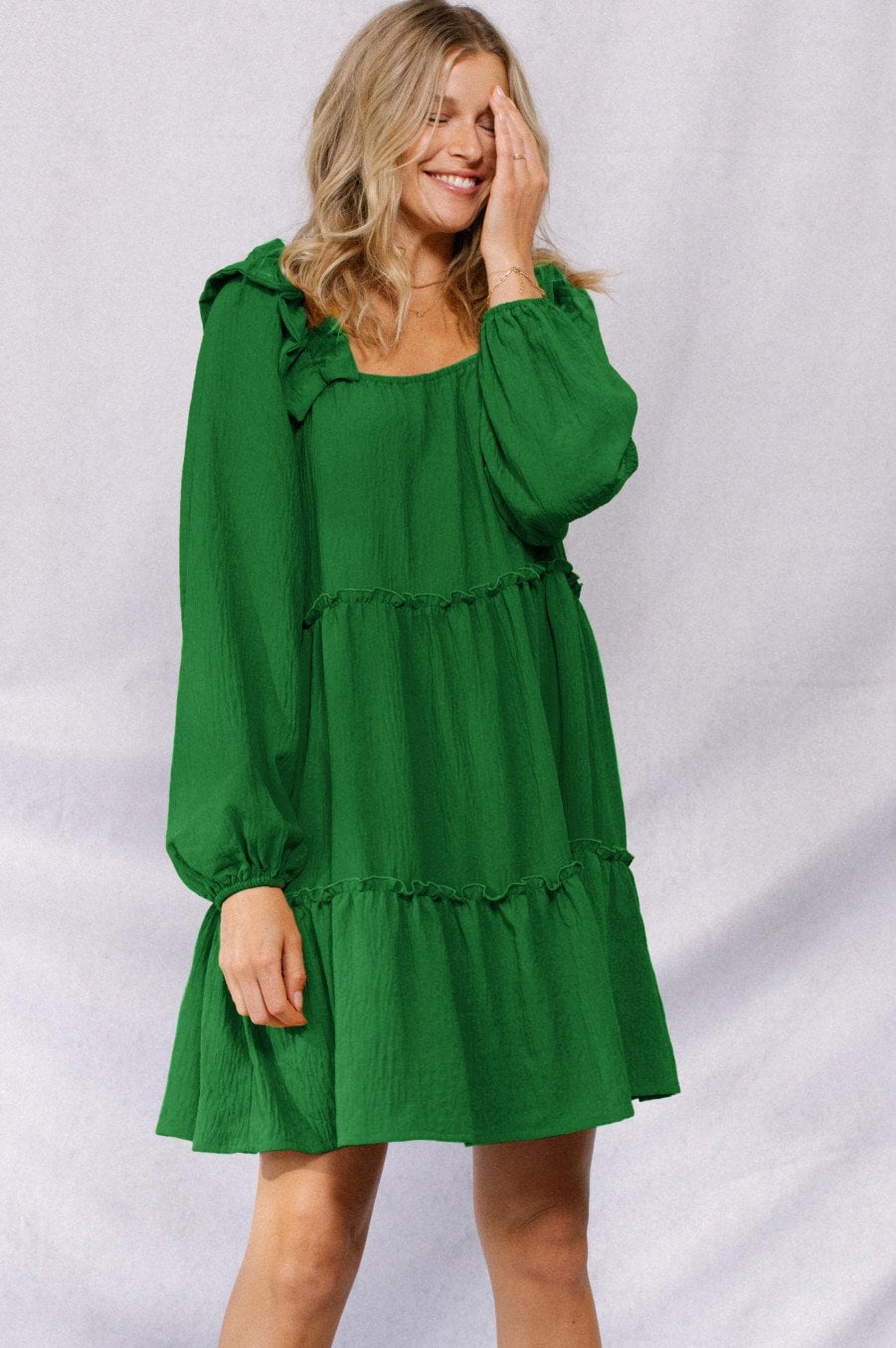 Green ruffle deals sleeve dress